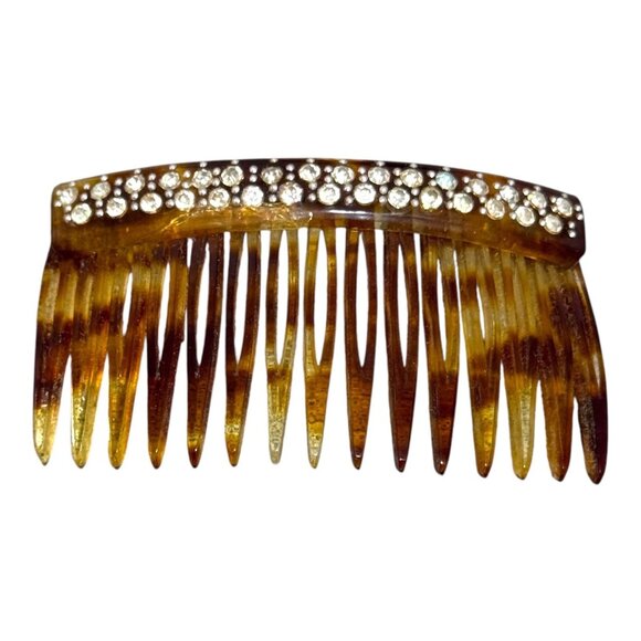 Vintage Rhinestone Embellished Hair Comb 3" Tortoise Shell Celuloid Barrette Y2K - Picture 1 of 3